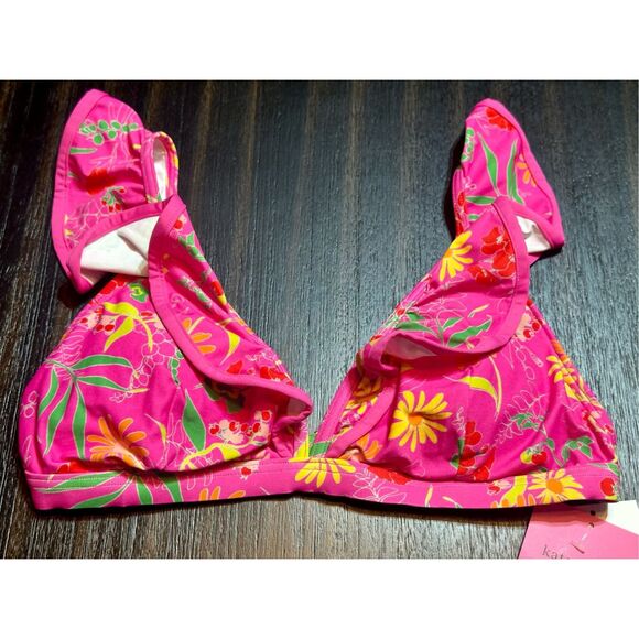 Kate Spade NWT size M pink flash bikini swim top - Picture 2 of 8